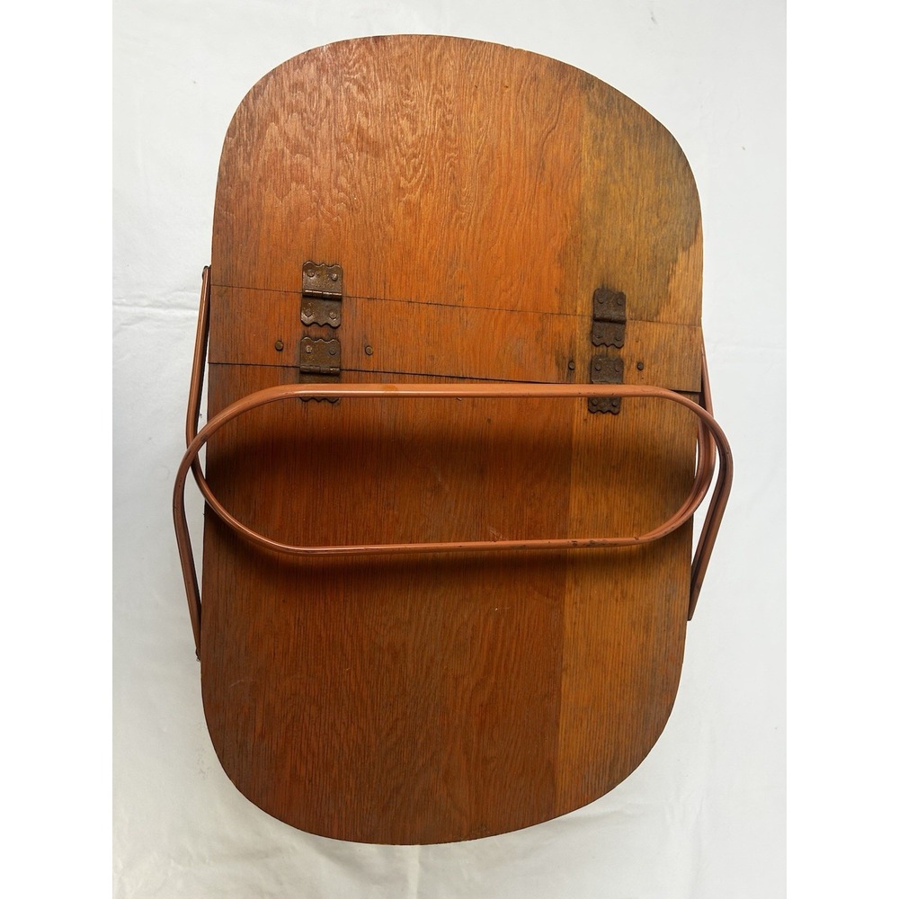Vintage Redmon Woven Picnic Basket 22" Wood Lid & Handles Diamond Pattern - Picture 6 of 16